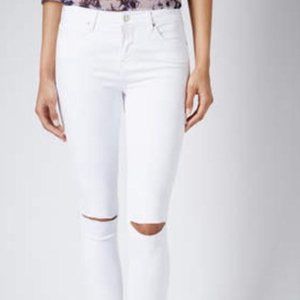 Topshop Moto Leigh: White Distressed Jeans